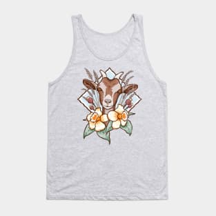 Cute Brown Goat Abstract Floral Design Tank Top